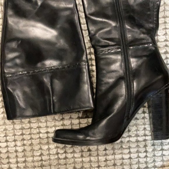 Nine West Black Leather Heeled Knee high Tall Shaft Boots 9 - Picture 10 of 16